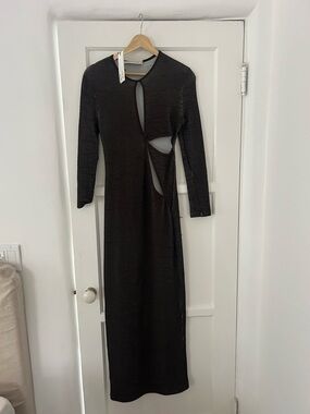 Long Black Cutout Knit Dress